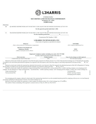 Thumbnail L3Harris Technologies Quarterly Report 2026-q2