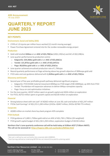 Vorschaubild Northern Star Quartalsbericht 2023-q4