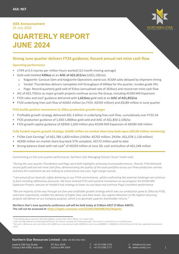 Vorschaubild Northern Star Quartalsbericht 2024-q2