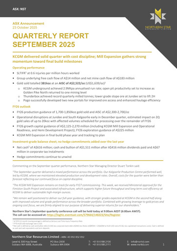 Vorschaubild Northern Star Quartalsbericht 2025-q3