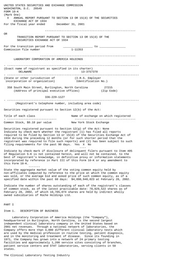 Thumbnail LabCorp Annual Report 2001