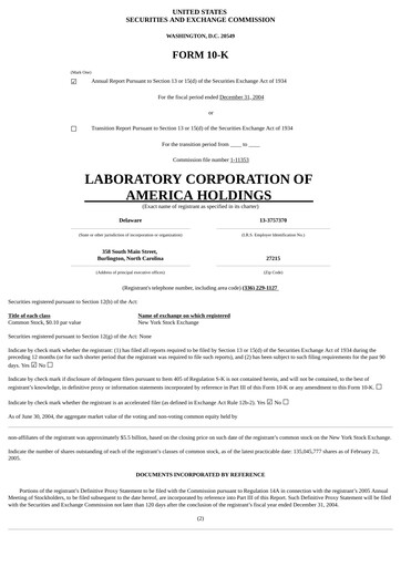 Thumbnail LabCorp Annual Report 2004