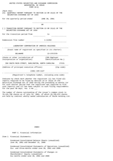 Thumbnail LabCorp Quarterly Report 2001-q2