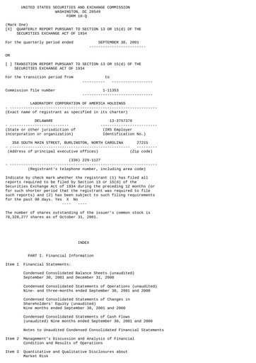 Thumbnail LabCorp Quarterly Report 2001-q3