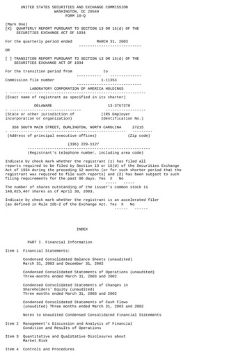 Thumbnail LabCorp Quarterly Report 2003-q1
