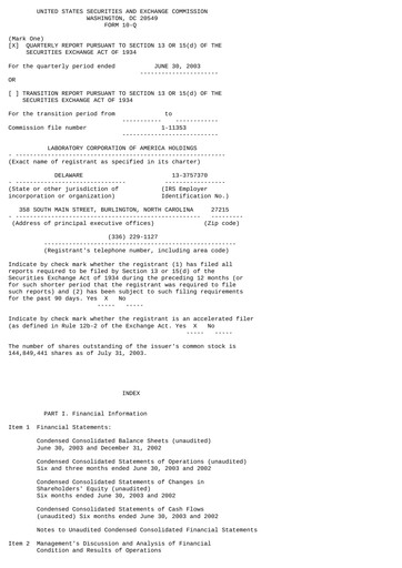Thumbnail LabCorp Quarterly Report 2003-q2