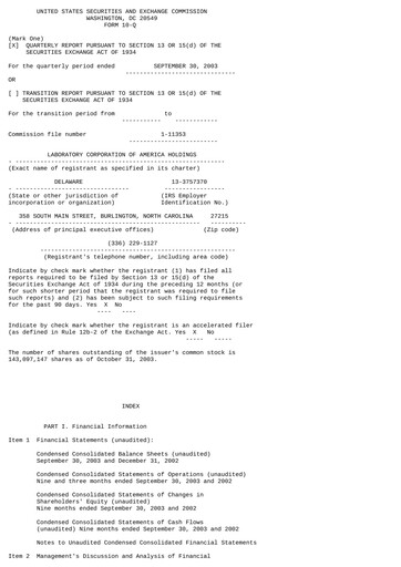 Thumbnail LabCorp Quarterly Report 2003-q3