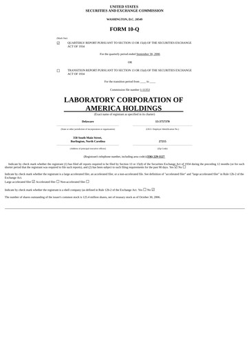 Thumbnail LabCorp Quarterly Report 2006-q3