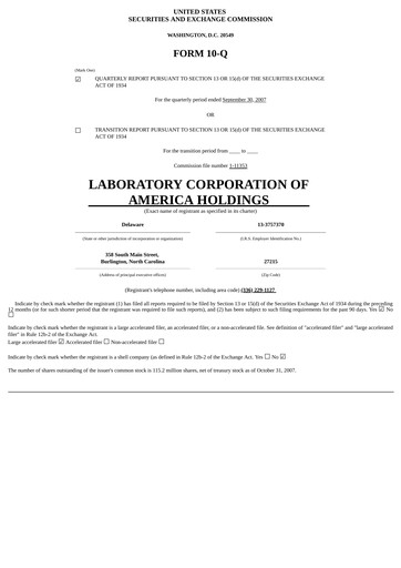 Thumbnail LabCorp Quarterly Report 2007-q3