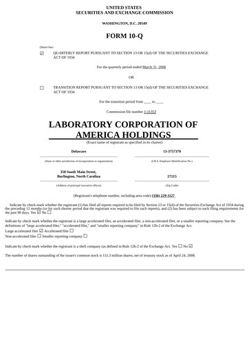Thumbnail LabCorp Quarterly Report 2008-q1