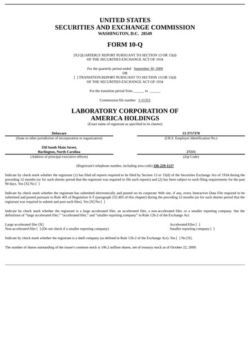 Thumbnail LabCorp Quarterly Report 2009-q3