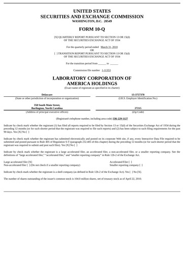 Thumbnail LabCorp Quarterly Report 2010-q1