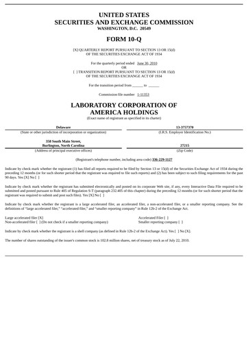 Thumbnail LabCorp Quarterly Report 2010-q2