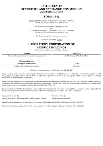 Thumbnail LabCorp Quarterly Report 2012-q3