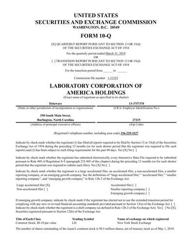 Thumbnail LabCorp Quarterly Report 2019-q1