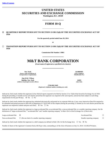Thumbnail M&T Bank Quarterly Report 2014-q2