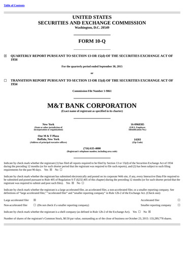 Thumbnail M&T Bank Quarterly Report 2015-q3