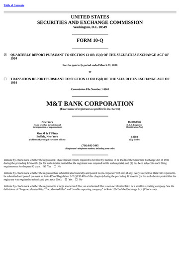 Thumbnail M&T Bank Quarterly Report 2016-q1