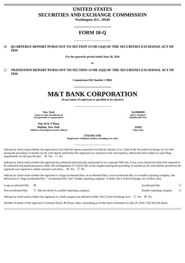 Thumbnail M&T Bank Quarterly Report 2016-q2