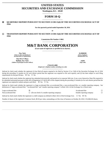 Thumbnail M&T Bank Quarterly Report 2016-q3