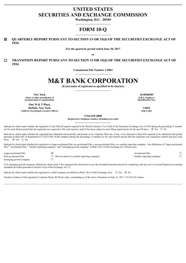 Thumbnail M&T Bank Quarterly Report 2017-q2