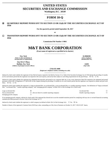 Thumbnail M&T Bank Quarterly Report 2017-q3