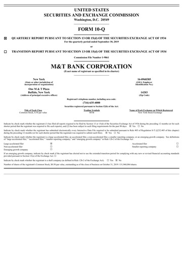 Thumbnail M&T Bank Quarterly Report 2019-q3