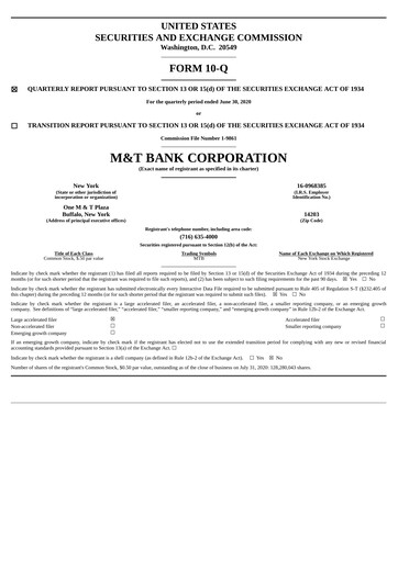 Thumbnail M&T Bank Quarterly Report 2020-q2