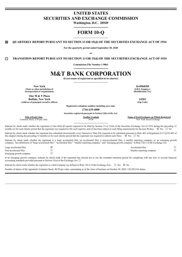 Thumbnail M&T Bank Quarterly Report 2020-q3