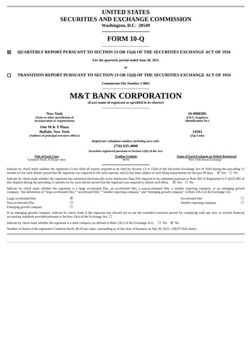 Thumbnail M&T Bank Quarterly Report 2021-q2