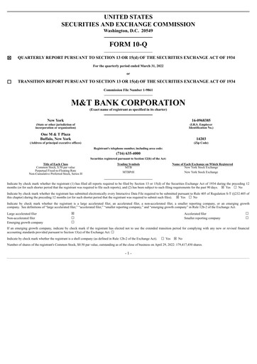 Thumbnail M&T Bank Quarterly Report 2022-q1