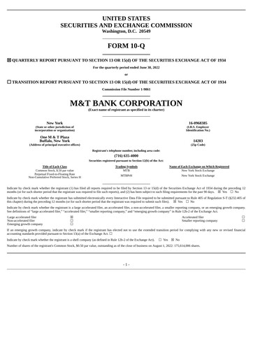 Thumbnail M&T Bank Quarterly Report 2022-q2