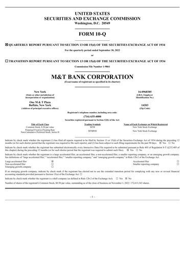 Thumbnail M&T Bank Quarterly Report 2022-q3