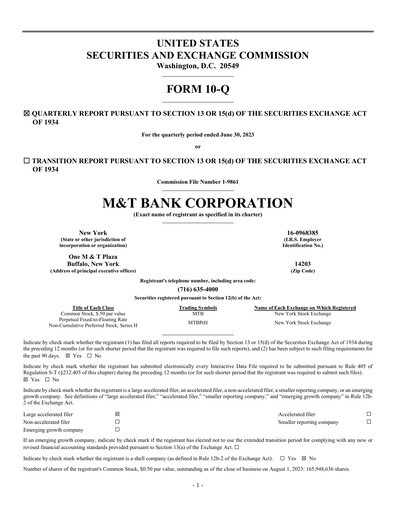 Thumbnail M&T Bank Quarterly Report 2023-q2