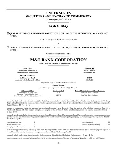 Thumbnail M&T Bank Quarterly Report 2023-q3