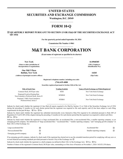 Thumbnail M&T Bank Quarterly Report 2024-q3