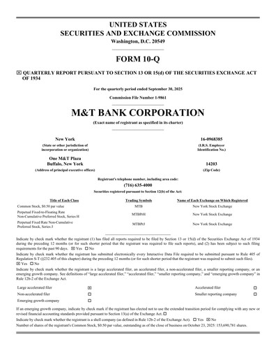 Thumbnail M&T Bank Quarterly Report 2025-q3