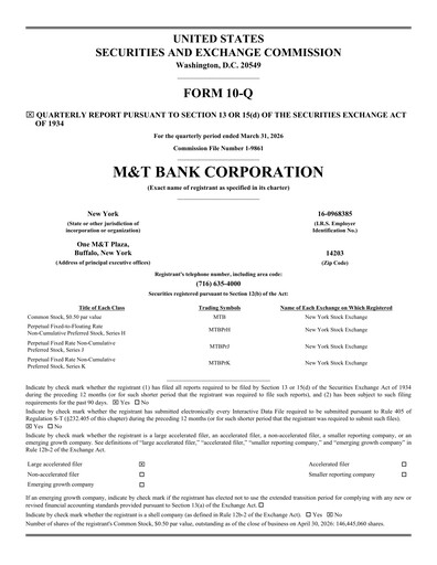 Thumbnail M&T Bank Quarterly Report 2026-q1