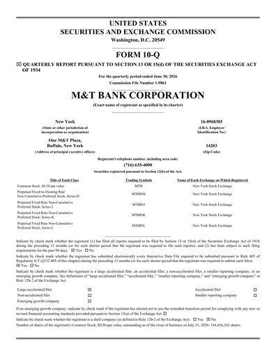 Thumbnail M&T Bank Quarterly Report 2026-q2