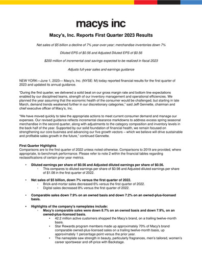 Thumbnail Macy's
 Quarterly Report 2023-q1