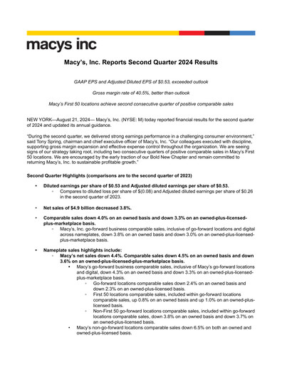Thumbnail Macy's
 Quarterly Report 2024-q2