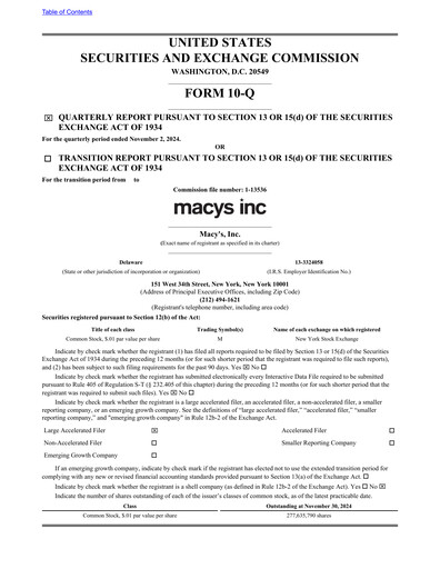 Thumbnail Macy's
 Quarterly Report 2024-q3
