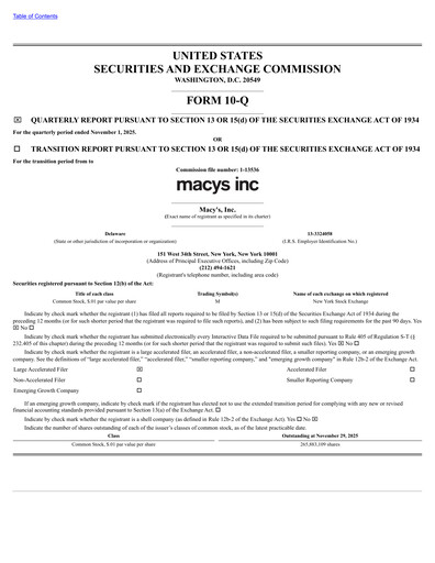 Thumbnail Macy's
 Quarterly Report 2025-q3