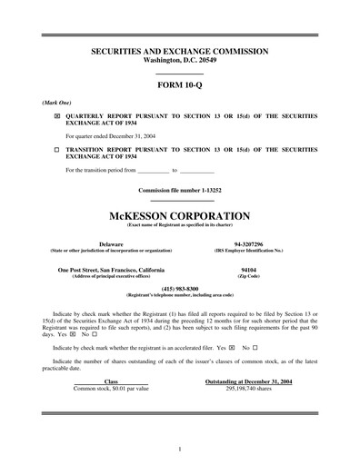Thumbnail McKesson Quarterly Report 2005-q3