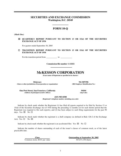 Thumbnail McKesson Quarterly Report 2006-q2