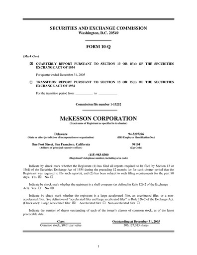 Thumbnail McKesson Quarterly Report 2006-q3