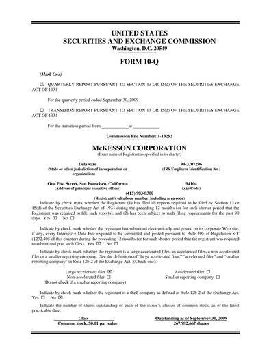Thumbnail McKesson Quarterly Report 2010-q2