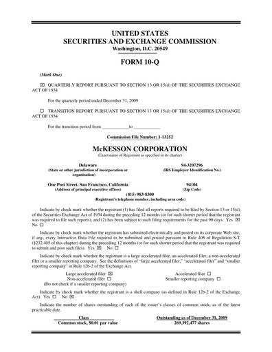 Thumbnail McKesson Quarterly Report 2010-q3