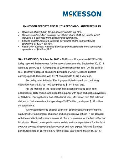 Thumbnail McKesson Quarterly Report 2014-q2