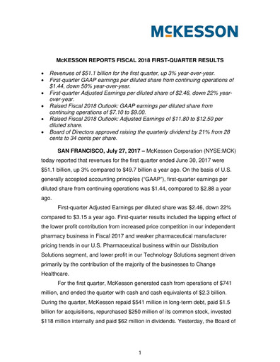 Thumbnail McKesson Quarterly Report 2018-q1